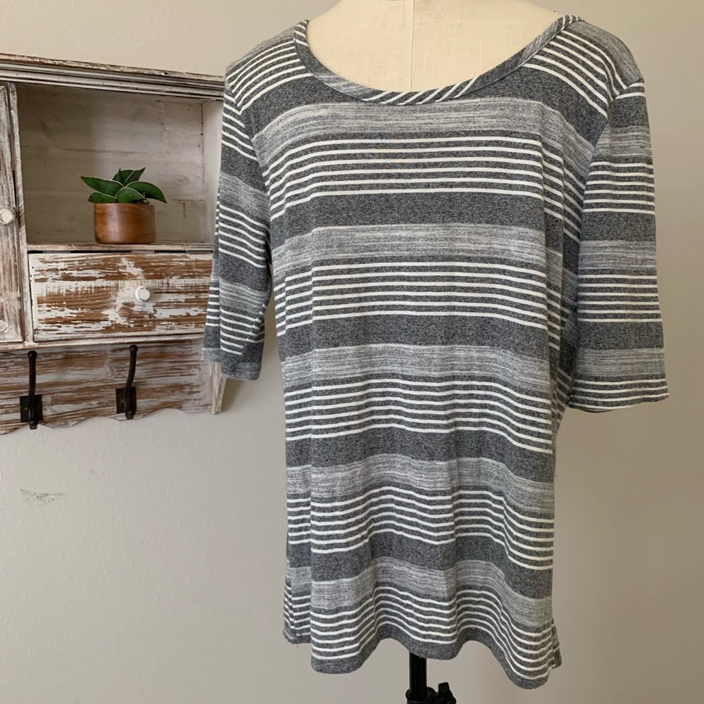 Daytrip Shirt Open Cross Back Fringe Gray Striped